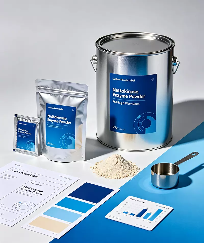 Custom private label foil bag fiber drum OEM service for nattokinase enzyme powder
