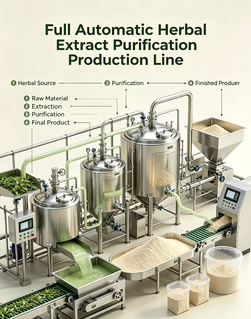 Full automatic herbal extract purification production line