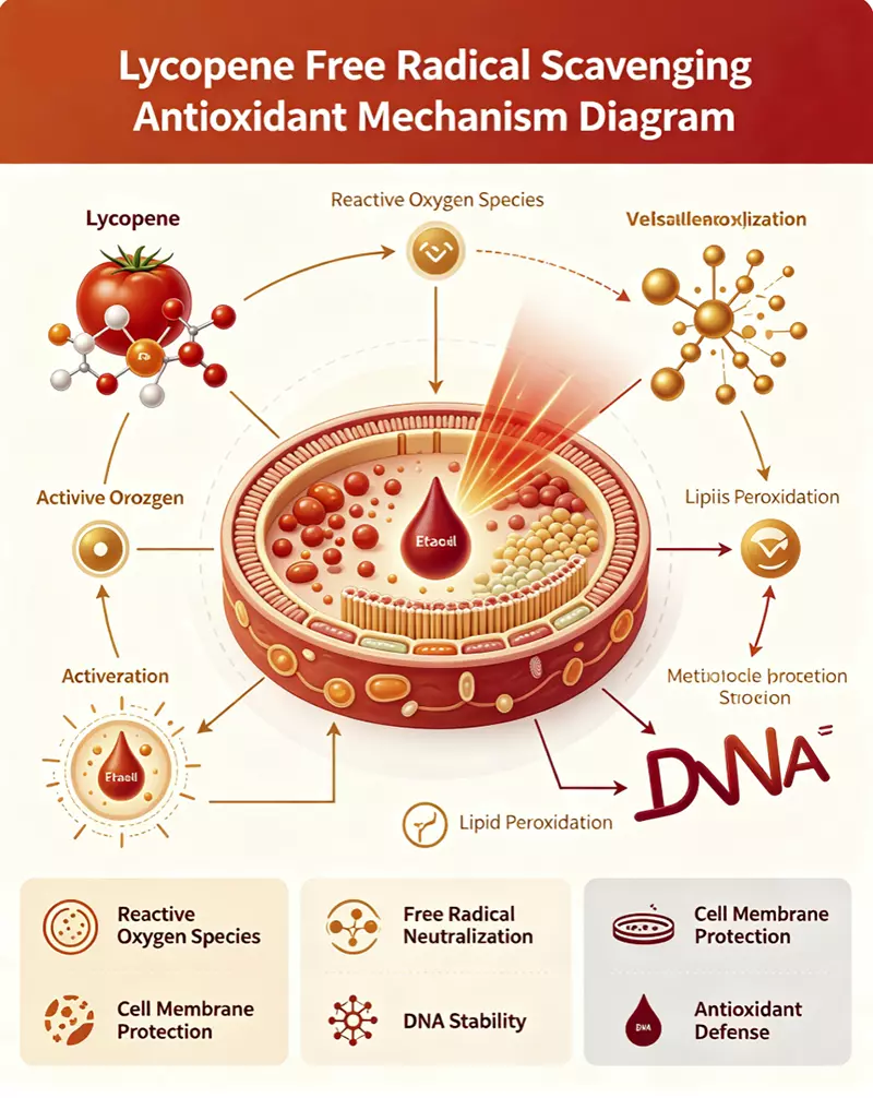 Lycopene free radical scavenging antioxidant mechanism diagram Lycopene free radical scavenging antioxidant mechanism diagram
