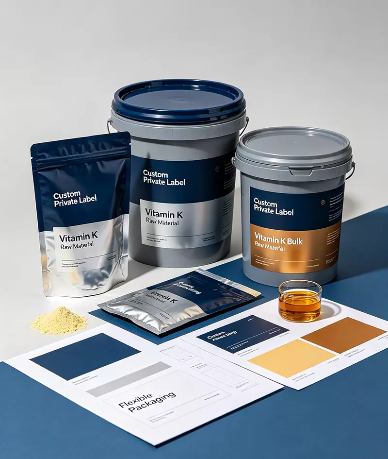 Custom private label packaging for Vitamin K bulk raw material