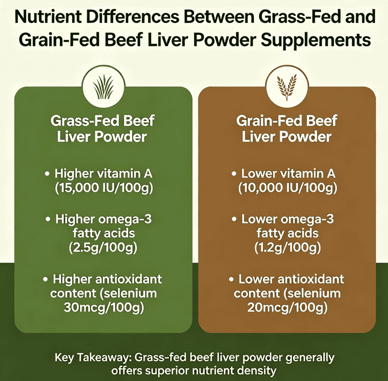 Nutrient difference between grass-fed and grain-fed beef liver powder supplement