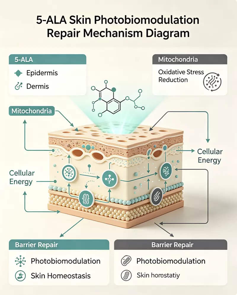 5-ALA skin photobiomodulation repair mechanism diagram