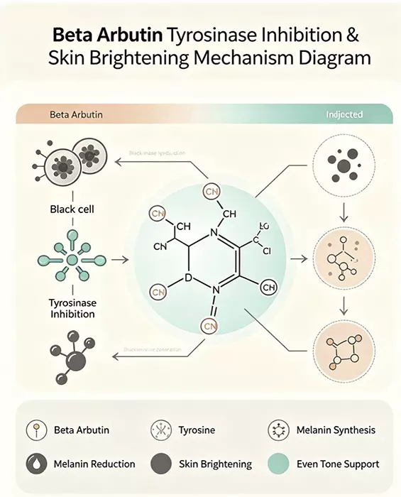 Beta Arbutin tyrosinase inhibition skin brightening mechanism diagram