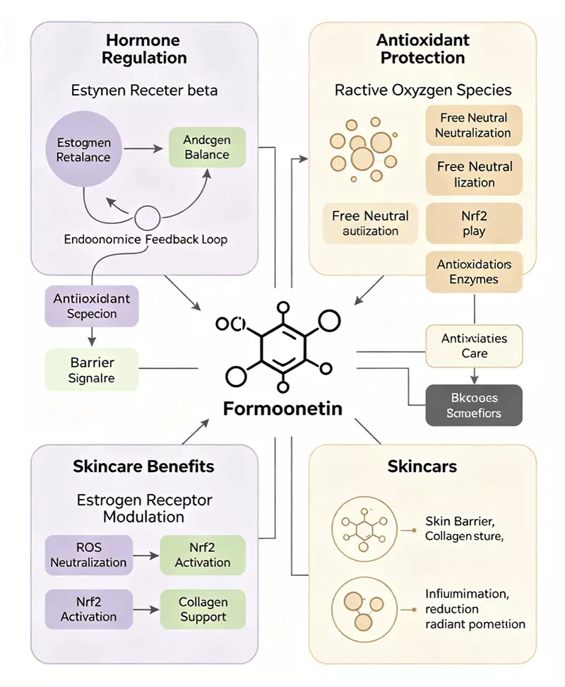 Formononetin hormone regulation and antioxidant skincare pathway diagram Formononetin hormone regulation and antioxidant skincare pathway diagram