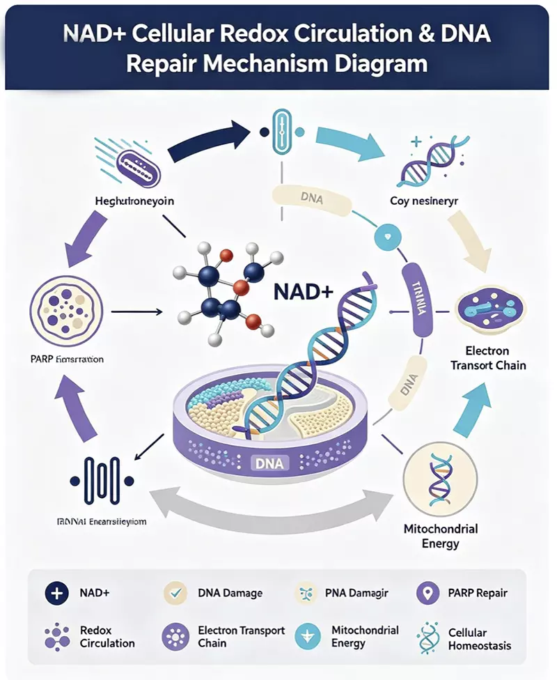NAD cellular redox circulation DNA repair mechanism diagram