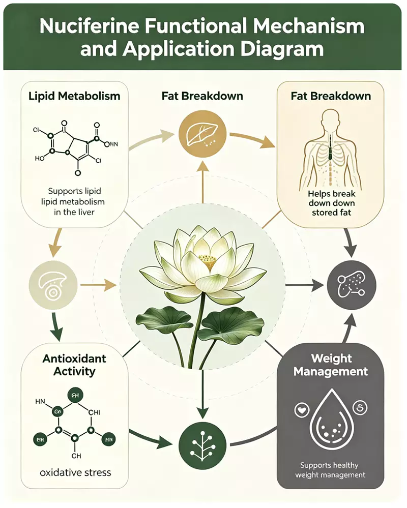 Nuciferine functional mechanism and application diagram