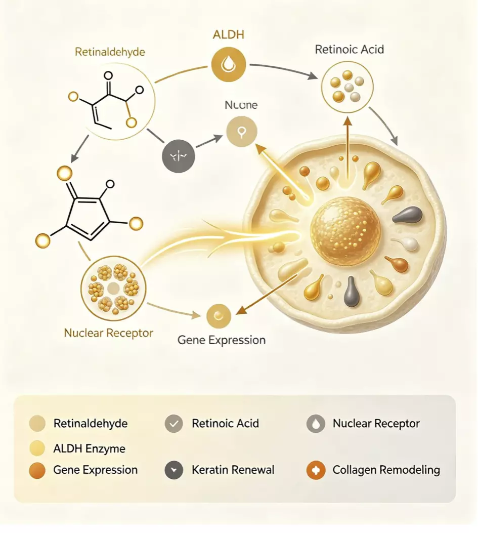 Retinaldehyde one-step retinoic acid conversion mechanism diagram