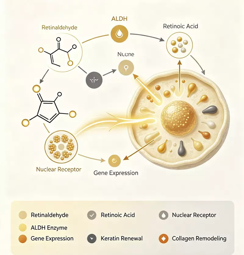 Retinol collagen synthesis keratin renewal mechanism diagram