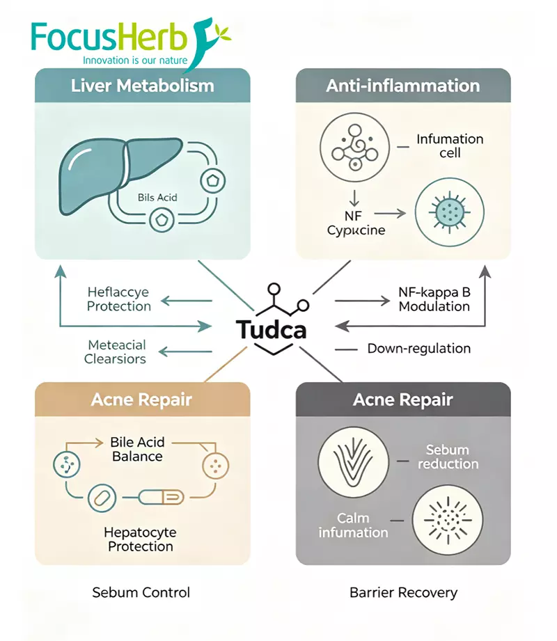 Tudca liver metabolism anti-inflammation and acne repair mechanism diagram Tudca liver metabolism anti-inflammation and acne repair mechanism diagram
